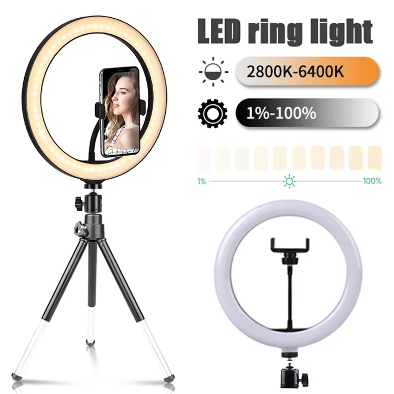 Photography Lighting Continuous - إضاءة حلقية للسيلفي مقاس 10 بوصات،