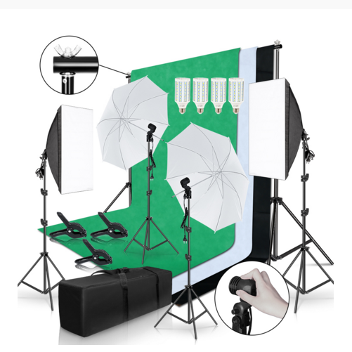 طقم تصوير احترافي كامل من Gold - مراجعة Photography Lighting Kit With Backdrop وسعره